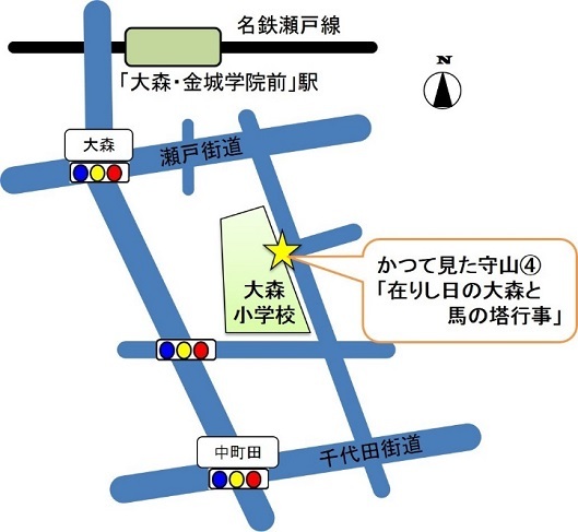 地図：銘板（在りし日の大森と馬の塔行事）の設置場所